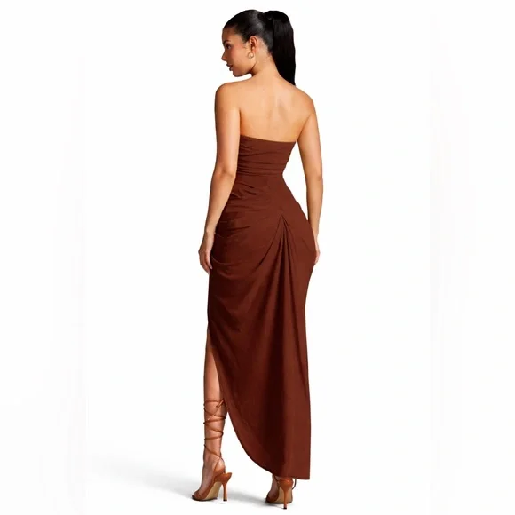Elegant Chocolate Brown Strapless Corset Dress - Picture 2 of 10